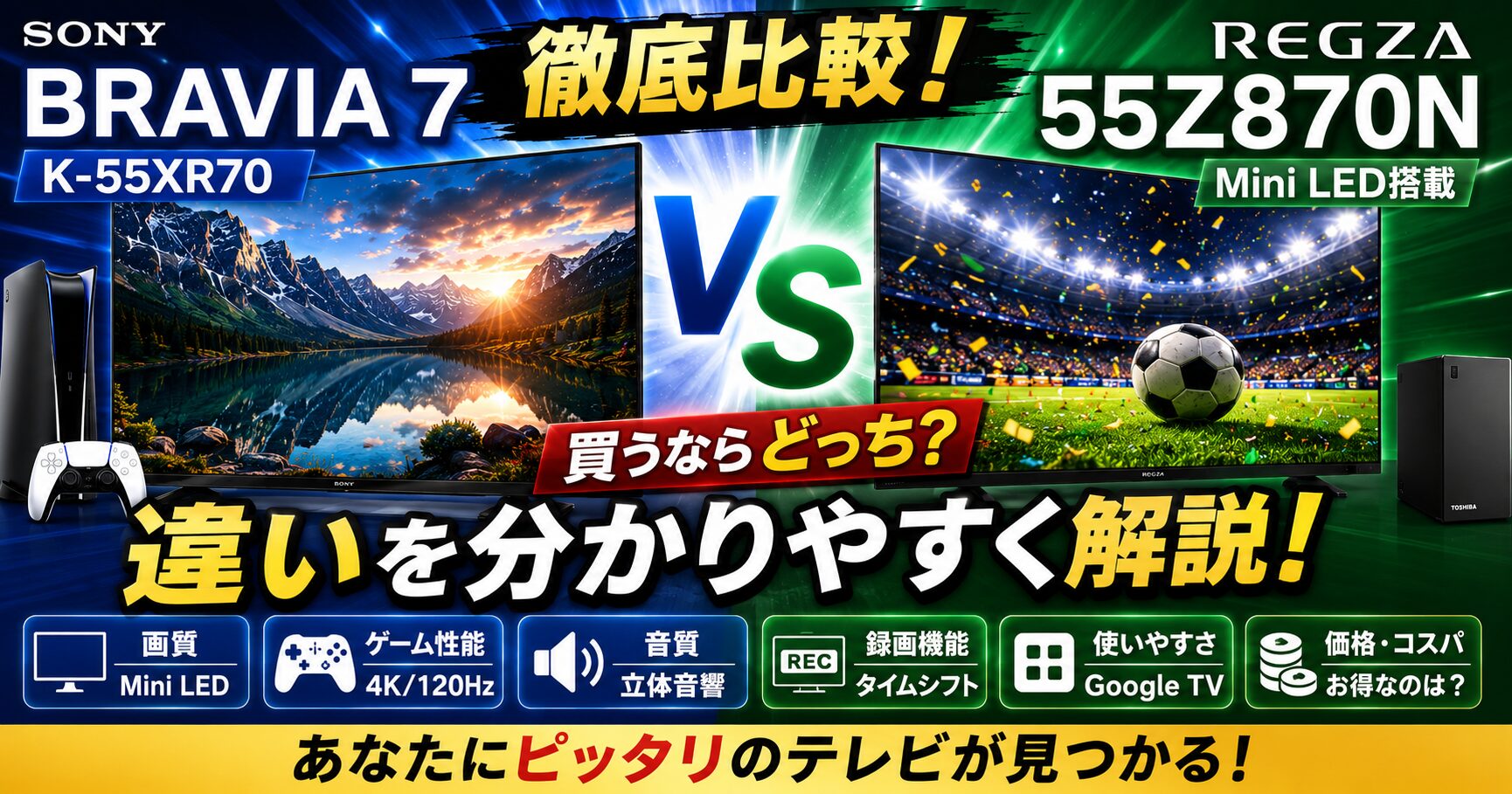 BRAVIA 7 K-55XR70とREGZA 55Z870Nを比較！買うならどっち？の画像