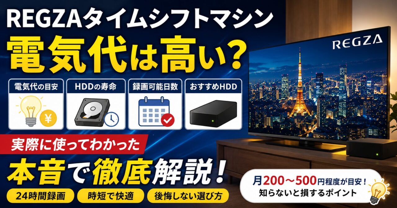 REGZAタイムシフトマシンの電気代はいくら？HDD寿命・録画日数・デメリットまで完全解説の画像